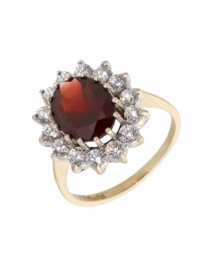 Pre-Owned 9ct Yellow Gold Garnet & Cubic Zirconia Cluster Ring