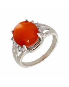 Pre-Owned 9ct White Gold Orange Chalcedony & Spinel Dress Ring