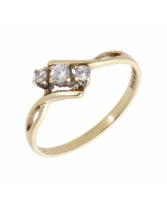 Pre-Owned 9ct Yellow Gold Cubic Zirconia Trilogy Twist Ring