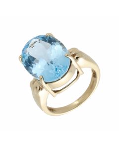Pre-Owned 9ct Gold Oval Blue Gemstone Solitaire Dress Ring