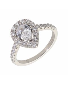Pre-Owned 9ct White Gold Cubic Zirconia Pear Halo Ring