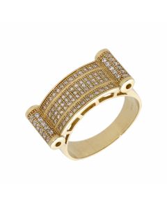 Pre-Owned 9ct Gold Cubic Zirconia Scroll Edge Signet Style Ring