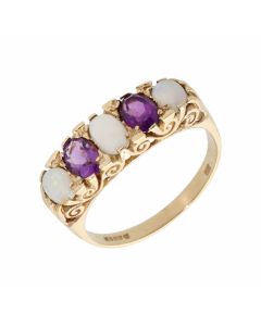Pre-Owned 9ct Gold Vintage Style Amethyst & Opal 5 Stone Ring