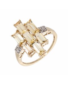 Pre-Owned 9ct Yellow Gold Multi Gemstone Brick Link Dress Ring