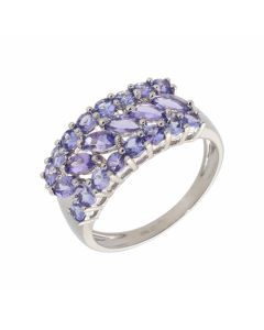 Pre-Owned 9ct White Gold Multi Row Tanzanite Dress Ring