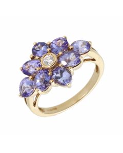 Pre-Owned 9ct Yellow Gold Tanzanite & Diamond Cluster Ring