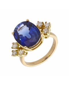 Pre-Owned 14ct Gold Synthetic Sapphire & Diamond Dress Ring