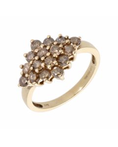 Pre-Owned 9ct Yellow Gold 1.00 Carat Brown Diamond Cluster Ring
