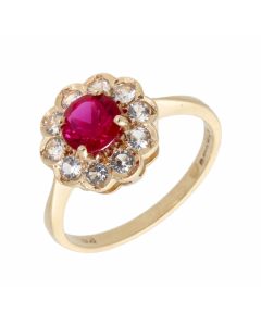 Pre-Owned 9ct Yellow Gold Red & White Spinel Cluster Ring