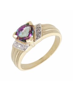 Pre-Owned 9ct Gold Mystic Topaz & Diamond Dress Ring