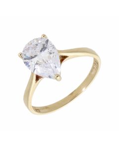 Pre-Owned 9ct Yellow Gold Cubic Zirconia Pear Solitaire Ring