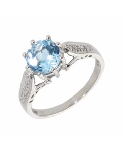 Pre-Owned 9ct White Gold Blue Topaz & Diamond Solitaire Ring