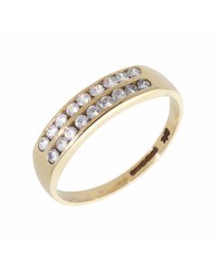 Pre-Owned 9ct Gold Double Row Cubic Zirconia Half Eternity Ring
