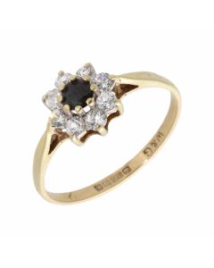 Pre-Owned 9ct Yellow Gold Sapphire & Cubic Zirconia Cluster Ring