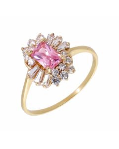 Pre-Owned 9ct Gold Pink & White Cubic Zirconia Cluster Ring