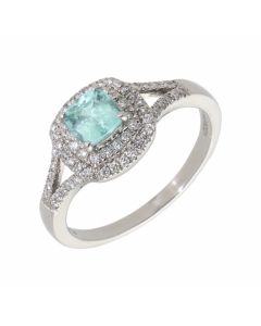 Pre-Owned Platinum Boyaca Emerald & Diamond Halo Ring