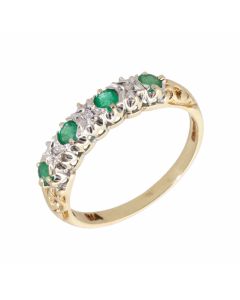 Pre-Owned 9ct Yellow Gold Emerald & Diamond Half Eternity Ring