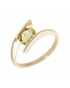 Pre-Owned 9ct Yellow Gold Yellow Quartz Solitaire Twist Ring