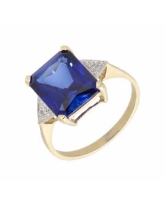 Pre-Owned 9ct Gold Synthetic Sapphire & Diamond Dress Ring