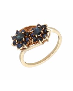 Pre-Owned 9ct Yellow Gold Sapphire Double Cluster Twist Ring