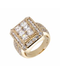 Pre-Owned 9ct Yellow Gold Mixed Cut Cubic Zirconia Cluster Ring