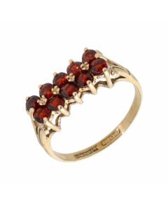 Pre-Owned 9ct Yellow Gold Double Row Garnet Dress Ring
