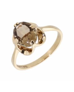 Pre-Owned 9ct Gold Oval Smokey Quartz Solitaire Dress Ring