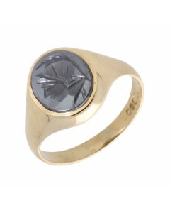Pre-Owned 9ct Yellow Gold Oval Haematite Signet Ring