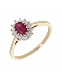 Pre-Owned 9ct Yellow Gold Ruby & Diamond Cluster Ring
