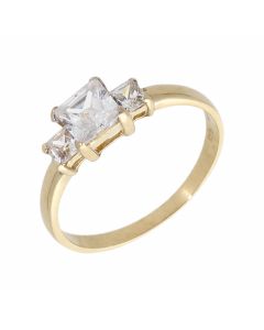 Pre-Owned 9ct Yellow Gold Square Cubic Zirconia Trilogy Ring