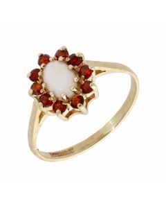 Pre-Owned 9ct Yellow Gold Opal & Garnet Cluster Ring