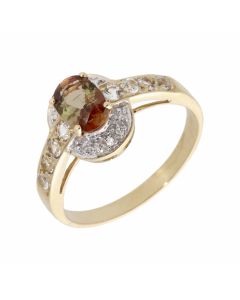 Pre-Owned 9ct Yellow Gold Gemstone Halo & Shoulders Ring