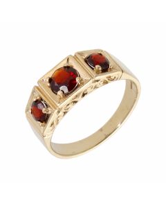 Pre-Owned 9ct Yellow Gold Garnet Trilogy Ring
