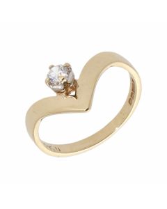Pre-Owned 9ct Yellow Gold Cubic Zirconia Solitaire Wishbone Ring