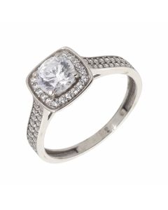 Pre-Owned 9ct White Gold Cubic Zirconia Halo Ring