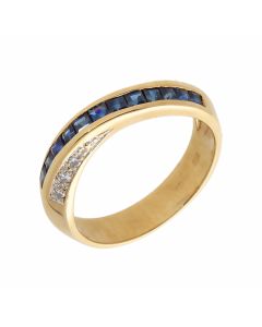 Pre-Owned 9ct Gold Sapphire & Diamond Crossover Dress Ring