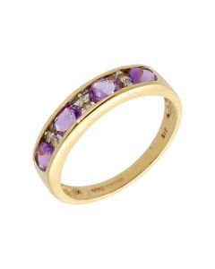 Pre-Owned 9ct Yellow Gold Amethyst & Diamond Half Eternity Ring