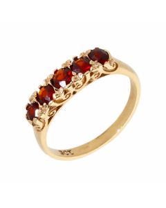 Pre-Owned 9ct Yellow Gold Garnet 5 Stone Dress Ring