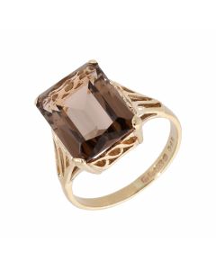 Pre-Owned 9ct Yellow Gold Smokey Quartz Solitaire Dress Ring