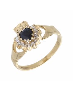 Pre-Owned 9ct Gold Sapphire & Cubic Zirconia Claddagh Ring