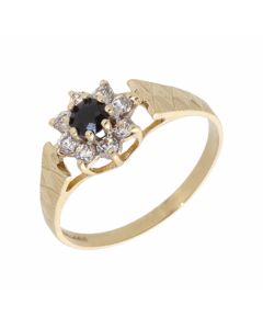 Pre-Owned 9ct Gold Sapphire & Cubic Zirconia Cluster Ring