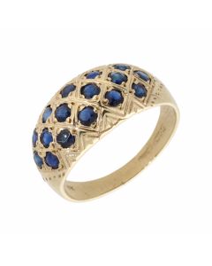 Pre-Owned 9ct Yellow Gold Synthetic Sapphire Domed Dress Ring