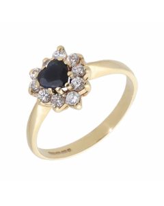 Pre-Owned 9ct Gold Sapphire & Cubic Zirconia Heart Cluster Ring