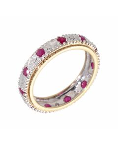 Pre-Owned 9ct Gold Ruby & Diamond Full Band Ring