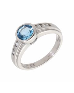 Pre-Owned 9ct White Gold Blue Topaz & Cubic Zirconia Dress Ring