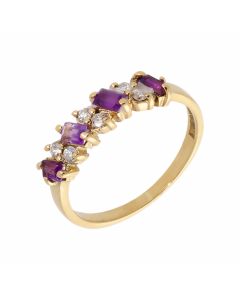 Pre-Owned 9ct Yellow Gold Amethyst & Cubic Zirconia Dress Ring