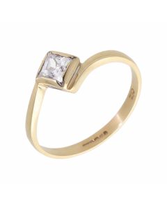 Pre-Owned 9ct Gold Square Cubic Zirconia Solitaire Twist Ring