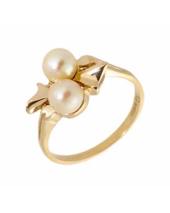Pre-Owned 9ct Yellow Gold 2 Stone Pearl Dress Ring