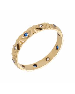 Pre-Owned 9ct Yellow Gold Blue & White Spinel Full Band Ring
