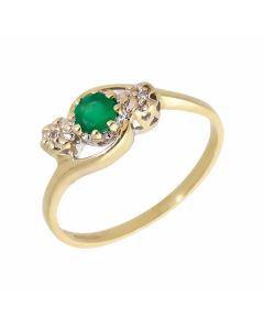 Pre-Owned 9ct Gold Emerald & Diamond Trilogy Twist Ring